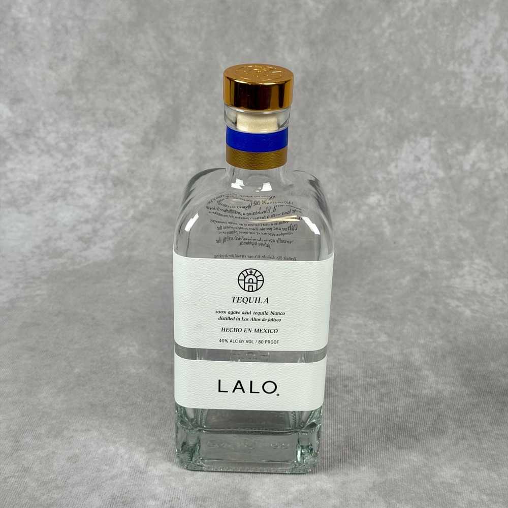 LALO Tequila Blanco EMPTY 750ml Glass Bottle with Gold Stopper Home Decor DIY - Picture 2 of 9